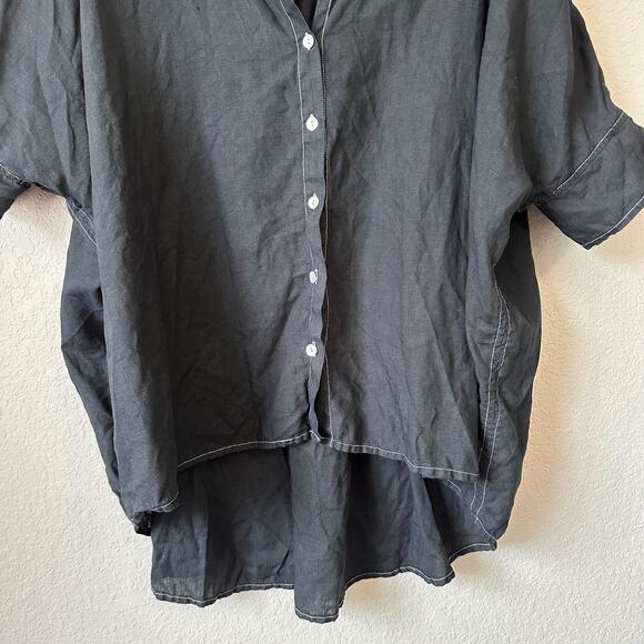 LJC DESIGNS Blouse Black Dolman Sleeve Relaxed Linen Goth Peasant - Picture 5 of 9